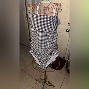 Kona Sol Black and White Gingham One-Piece Swimsuit